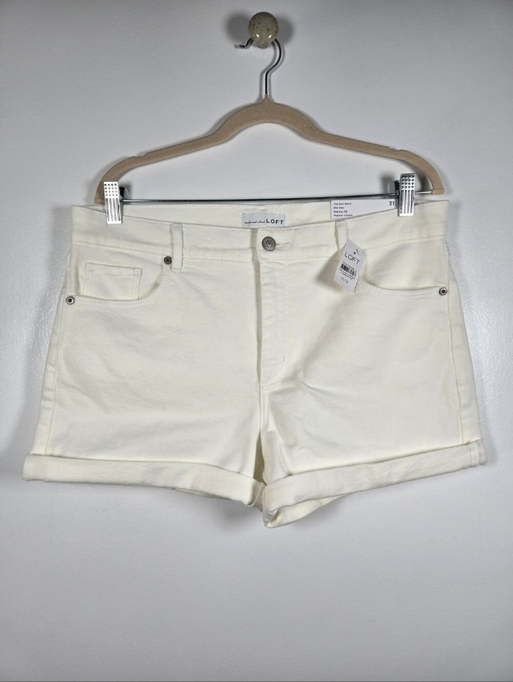 NEW LOFT The Roll Shorts Mid Rise Ivory White Denim Size 31/12